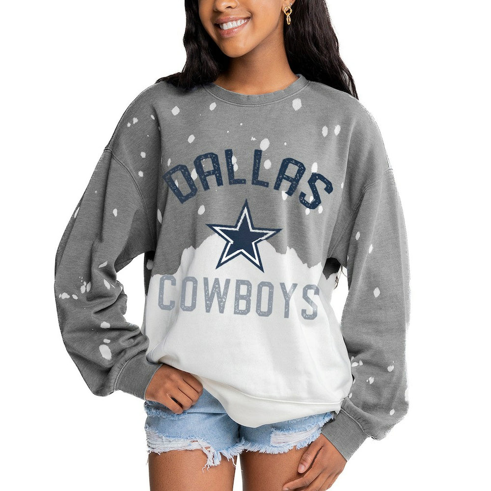 Dallas Cowboys Gameday Couture Women's Oversized Coin Toss Faded French Terry Tri-Blend Pullover Sweatshirt - Gray for sale