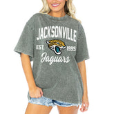 Jacksonville Jaguars Gameday Couture Women's Tackle Titan Boyfriend Washed T-Shirt - Gray outlet