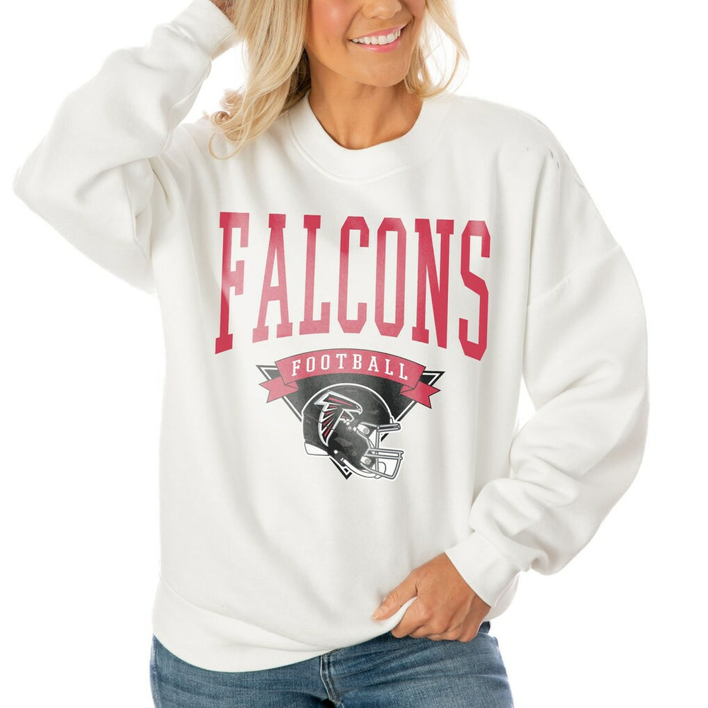 Atlanta Falcons Gameday Couture Women's Oversized Yard Line Tri-Blend Pullover Sweatshirt - White for sale