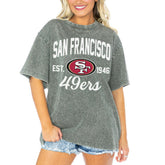 San Francisco 49ers Gameday Couture Women's Tackle Titan Boyfriend Washed T-Shirt - Gray discount