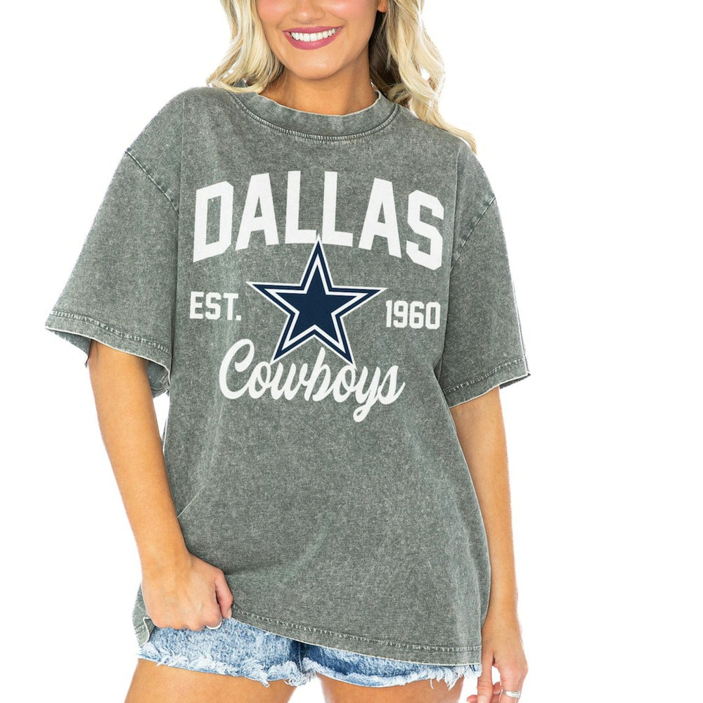 Dallas Cowboys Gameday Couture Women's Tackle Titan Boyfriend Washed T-Shirt - Gray outlet