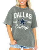 Dallas Cowboys Gameday Couture Women's Tackle Titan Boyfriend Washed T-Shirt - Gray outlet