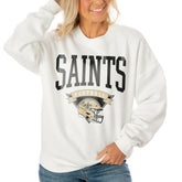 New Orleans Saints Gameday Couture Women's Oversized Yard Line Tri-Blend Pullover Sweatshirt - White sale