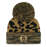 Brooklyn Nets '47 Women's Rosette Cuffed Knit Hat with Pom - Leopard | 47 brand shop