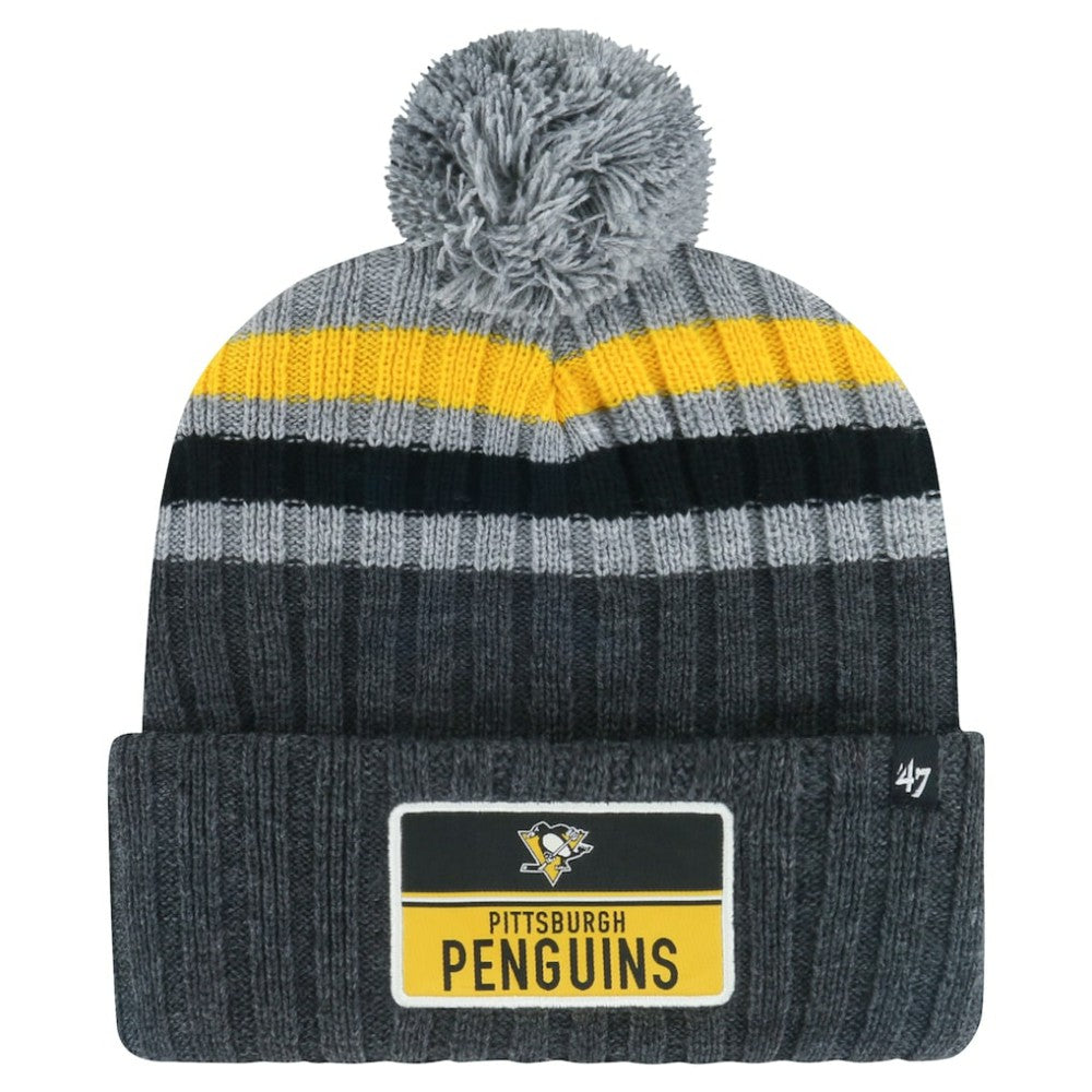 Pittsburgh Penguins '47 Stack Patch Cuffed Knit Hat with Pom Gray