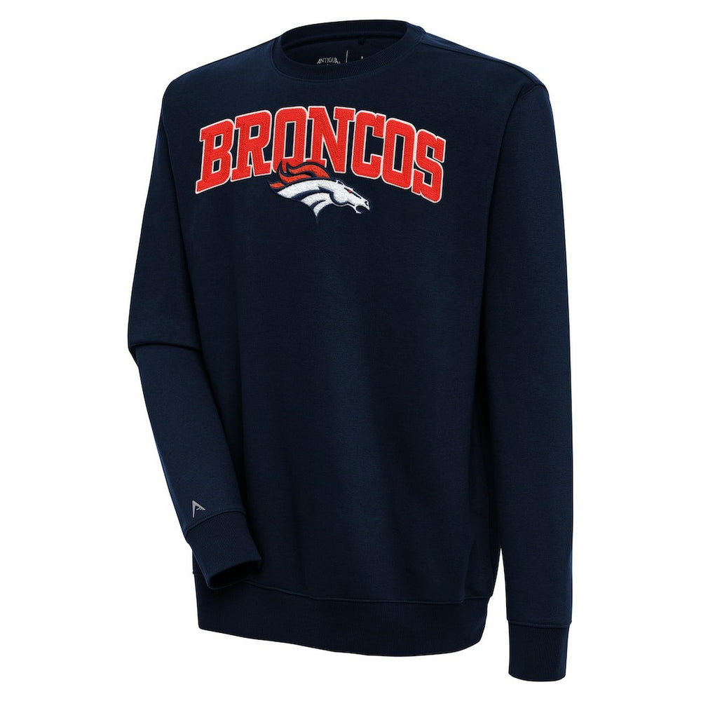Denver Broncos Antigua Victory Chenille Pullover Sweatshirt - Navy sale
