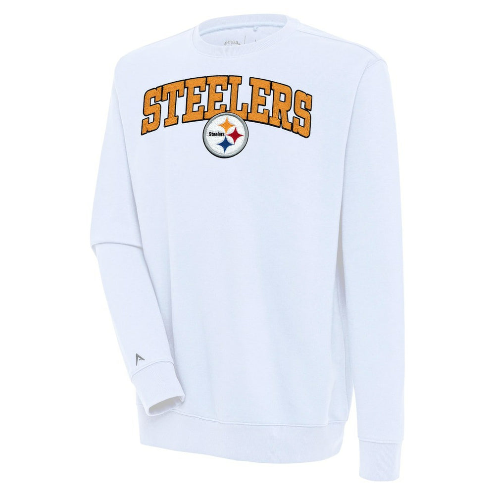 Pittsburgh Steelers Antigua Victory Chenille Pullover Sweatshirt - White for sale