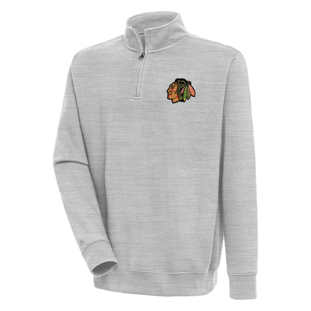Chicago Blackhawks Antigua Victory Quarter-Zip Pullover Top Heather Gray