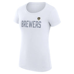 Milwaukee Brewers G-III 4Her by Carl Banks Women's Super-Slim Fit Lightweight Dot Print T-Shirt - White
