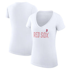 Boston Red Sox G-III 4Her by Carl Banks Women's Super-Slim Fit Lightweight Dot Print V-Neck T-Shirt - White