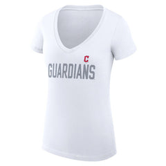 Cleveland Guardians G-III 4Her by Carl Banks Women's Super-Slim Fit Lightweight Dot Print V-Neck T-Shirt - White