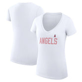 Los Angeles Angels G-III 4Her by Carl Banks Women's Super-Slim Fit Lightweight Dot Print V-Neck T-Shirt - White