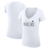 Miami Marlins G-III 4Her by Carl Banks Women's Super-Slim Fit Lightweight Dot Print V-Neck T-Shirt - White
