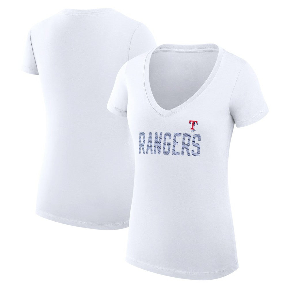 Texas Rangers G-III 4Her by Carl Banks Women's Super-Slim Fit Lightweight Dot Print V-Neck T-Shirt - White