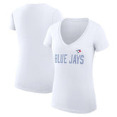 Toronto Blue Jays G-III 4Her by Carl Banks Women's Super-Slim Fit Lightweight Dot Print V-Neck T-Shirt - White