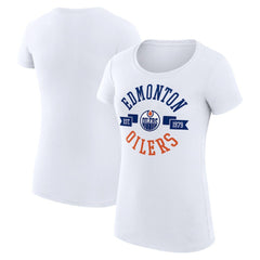 Edmonton Oilers G-III 4Her by Carl Banks Women's Super-Slim Fit Lightweight City Graphic Sport Crewneck T-Shirt White