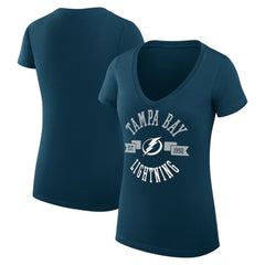 Tampa Bay Lightning G-III 4Her by Carl Banks Women's Super-Slim Fit Lightweight City Graphic V-Neck T-Shirt Navy