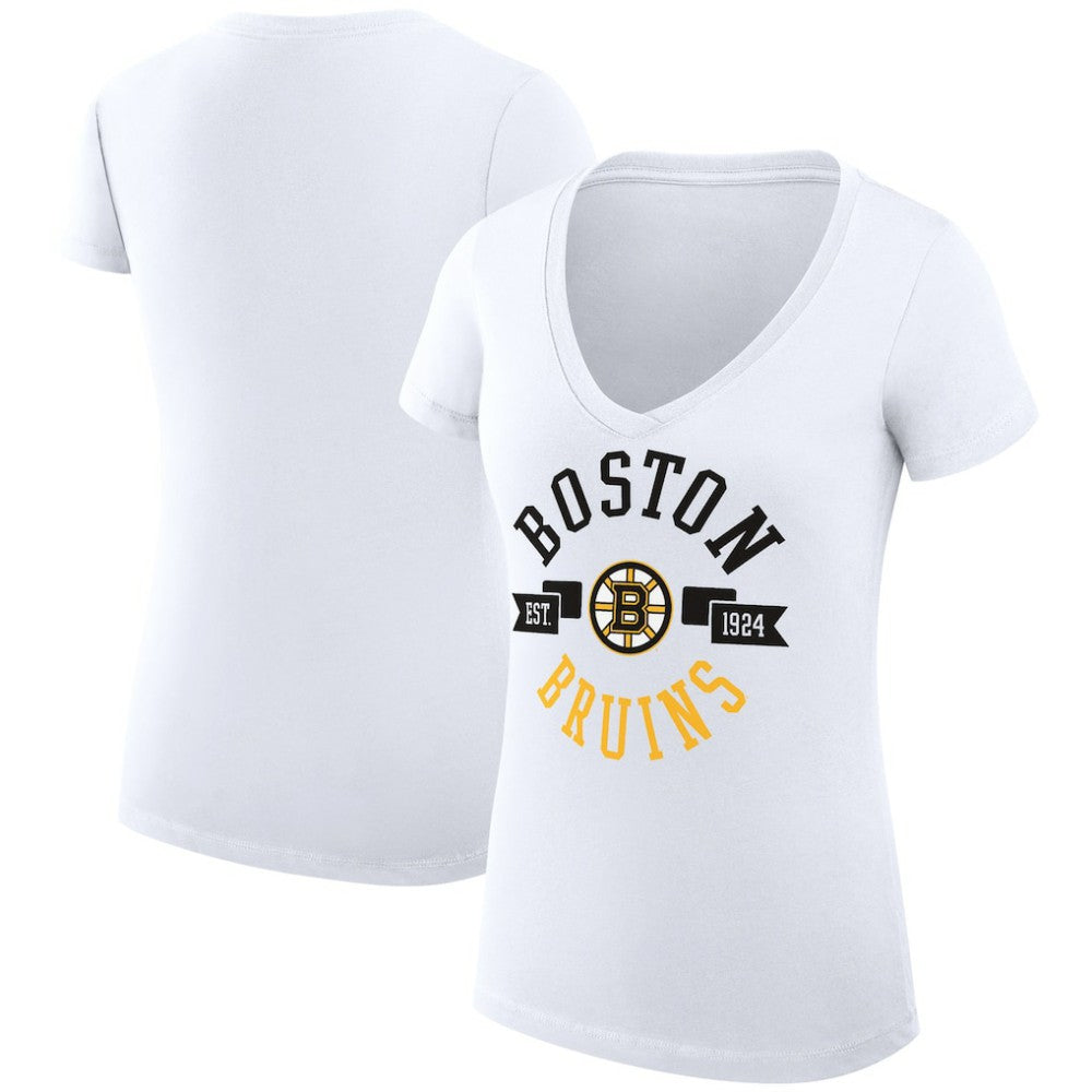 Boston Bruins G-III 4Her by Carl Banks Women's Super-Slim Fit Lightweight City Graphic V-Neck T-Shirt White