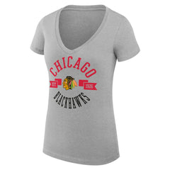 Chicago Blackhawks G-III 4Her by Carl Banks Women's Super-Slim Fit Lightweight City Graphic V-Neck T-Shirt Heather Gray