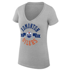 Edmonton Oilers G-III 4Her by Carl Banks Women's Super-Slim Fit Lightweight City Graphic V-Neck T-Shirt Heather Gray
