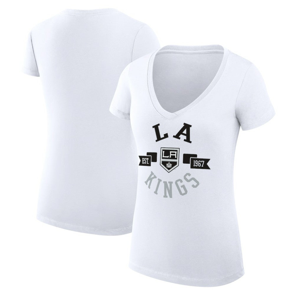 Los Angeles Kings G-III 4Her by Carl Banks Women's Super-Slim Fit Lightweight City Graphic V-Neck T-Shirt White