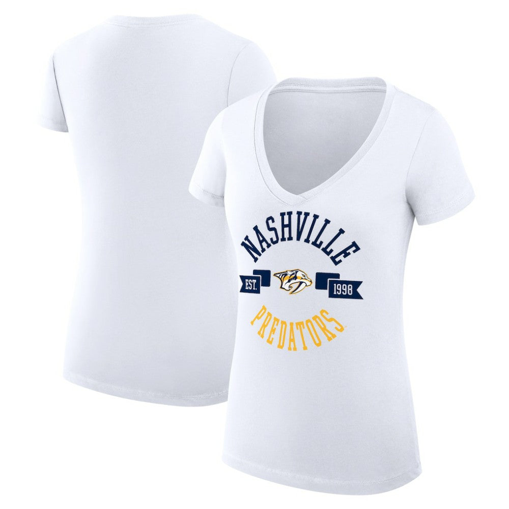 Nashville Predators G-III 4Her by Carl Banks Women's Super-Slim Fit Lightweight City Graphic V-Neck T-Shirt White