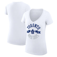 Toronto Maple Leafs G-III 4Her by Carl Banks Women's Super-Slim Fit Lightweight City Graphic V-Neck T-Shirt White