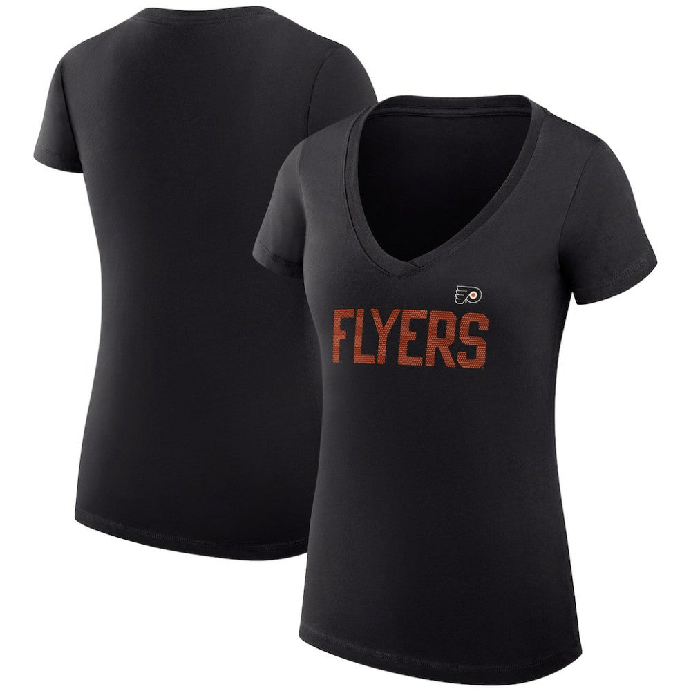 Philadelphia Flyers G-III 4Her by Carl Banks Women's Super-Slim Fit Lightweight Dot Print Team V-Neck T-Shirt Black