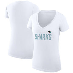 San Jose Sharks G-III 4Her by Carl Banks Women's Super-Slim Fit Lightweight Dot Print Team V-Neck T-Shirt White