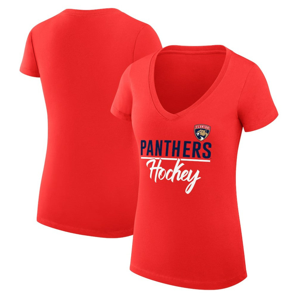 Florida Panthers G-III 4Her by Carl Banks Women's Super-Slim Fit Lightweight Graphic V-Neck T-Shirt Red