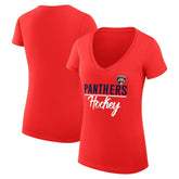 Florida Panthers G-III 4Her by Carl Banks Women's Super-Slim Fit Lightweight Graphic V-Neck T-Shirt Red