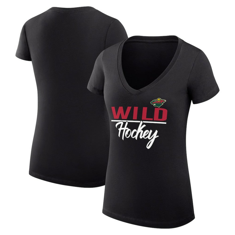 Minnesota Wild G-III 4Her by Carl Banks Women's Super-Slim Fit Lightweight Graphic V-Neck T-Shirt Black