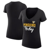 Pittsburgh Penguins G-III 4Her by Carl Banks Women's Super-Slim Fit Lightweight Graphic V-Neck T-Shirt Black