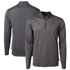 Carolina Panthers Cutter & Buck Virtue Eco Pique Micro Stripe Recycled Quarter-Zip Pullover Top - Black/Gray for sale