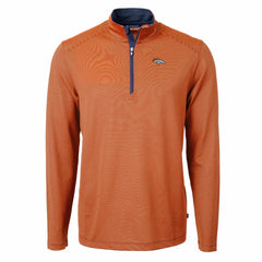 Denver Broncos Cutter & Buck Virtue Eco Pique Micro Stripe Recycled Quarter-Zip Pullover Top - Orange/Navy sale