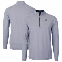 Detroit Lions Cutter & Buck Virtue Eco Pique Micro Stripe Recycled Quarter-Zip Pullover Top - Navy/White for sale