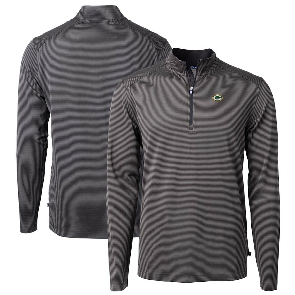 Green Bay Packers Cutter & Buck Virtue Eco Pique Micro Stripe Recycled Quarter-Zip Pullover Top - Black/Gray cheap