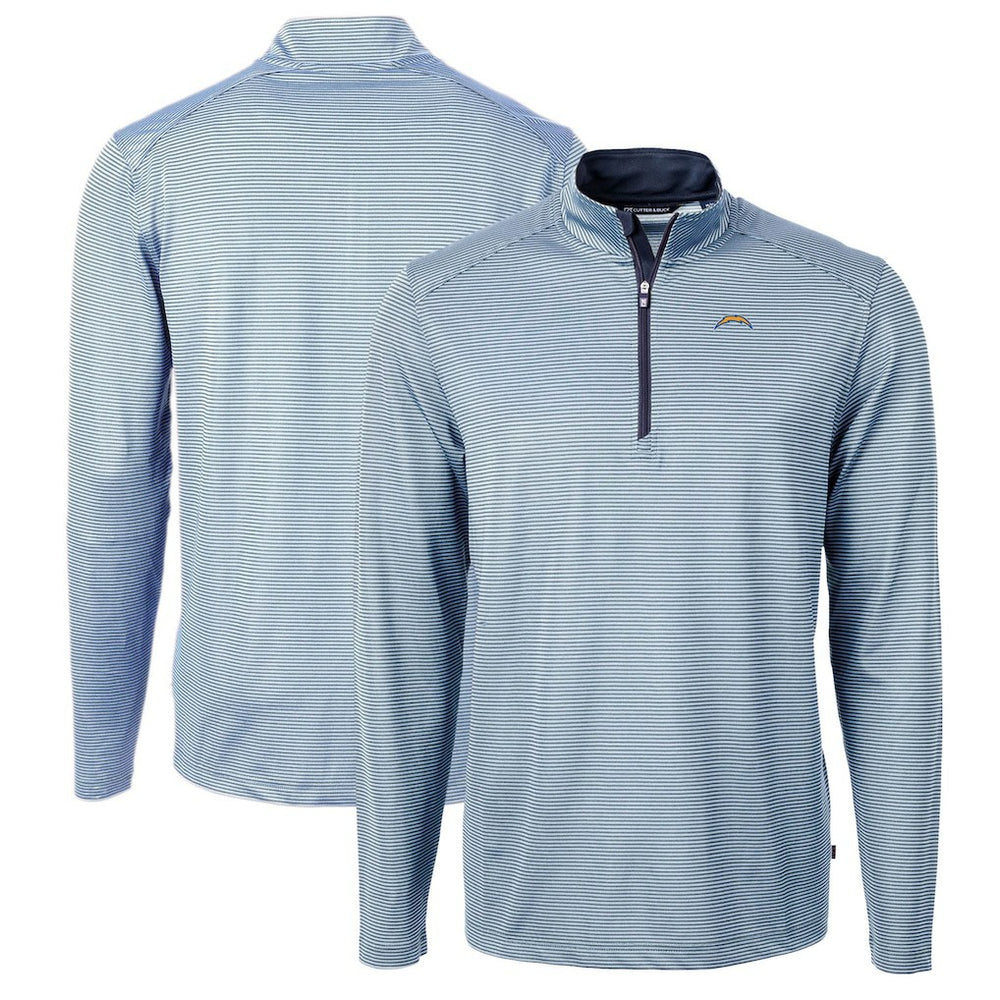 Los Angeles Chargers Cutter & Buck Virtue Eco Pique Micro Stripe Recycled Quarter-Zip Pullover Top - Powder Blue/Navy on sale