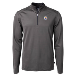 Pittsburgh Steelers Cutter & Buck Virtue Eco Pique Micro Stripe Recycled Quarter-Zip Pullover Top - Black/Gray outlet