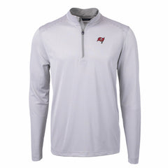 Tampa Bay Buccaneers Cutter & Buck Virtue Eco Pique Micro Stripe Recycled Quarter-Zip Pullover Top - Gray/White for sale
