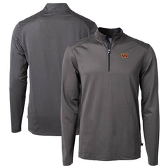 Washington Commanders Cutter & Buck Virtue Eco Pique Micro Stripe Recycled Quarter-Zip Pullover Top - Black/Gray on sale
