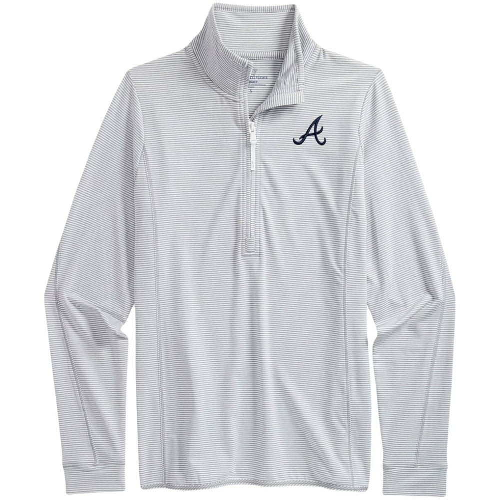 Atlanta Braves Vineyard Vines Women's Microstripe Sankaty Half-Zip Top - Heather Gray/White