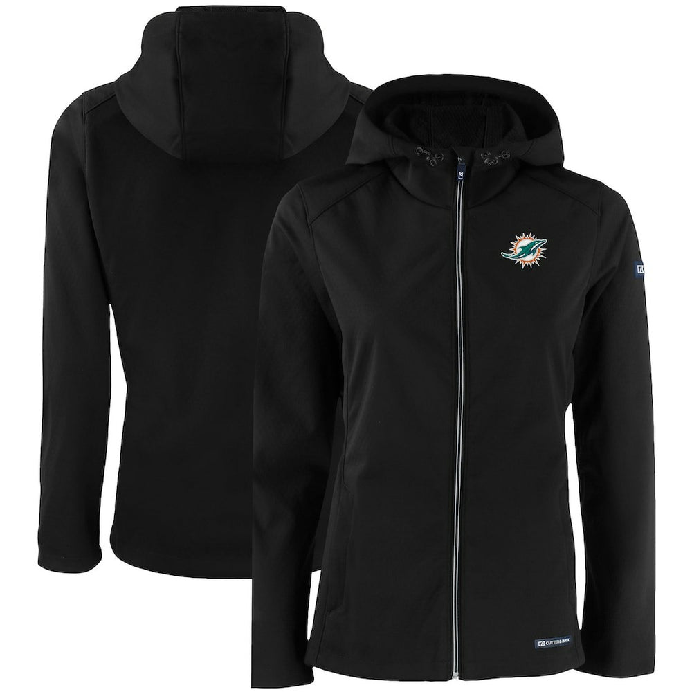 Miami Dolphins Cutter & Buck Women's Evoke Eco Softshell Recycled Full-Zip Hooded Jacket - Black outlet