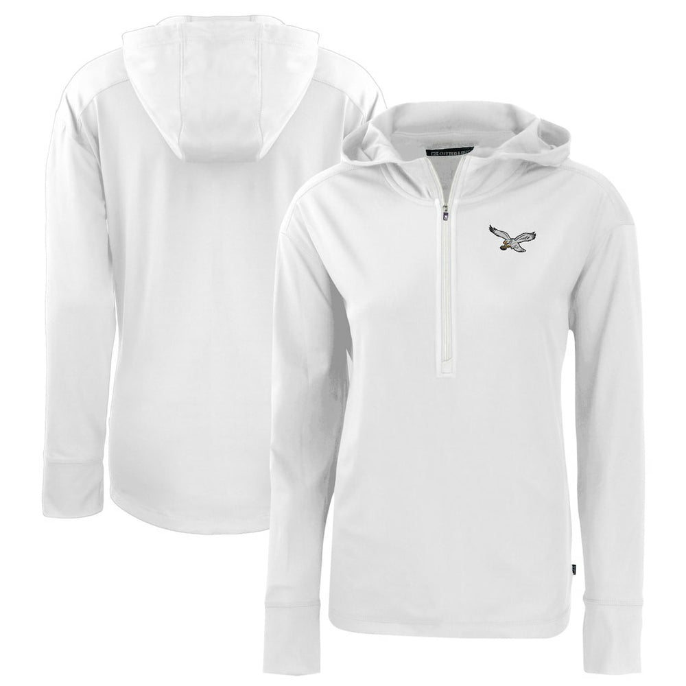 Philadelphia Eagles Cutter & Buck Women's Throwback Daybreak Eco Recycled Half-Zip Hoodie - White for sale