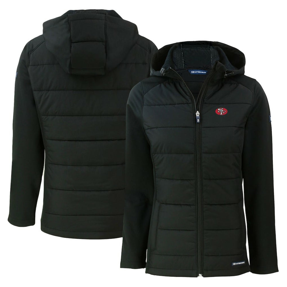 San Francisco 49ers Cutter & Buck Women's Throwback Evoke Hybrid Eco Softshell Recycled Full-Zip Hoodie Jacket - Black sale