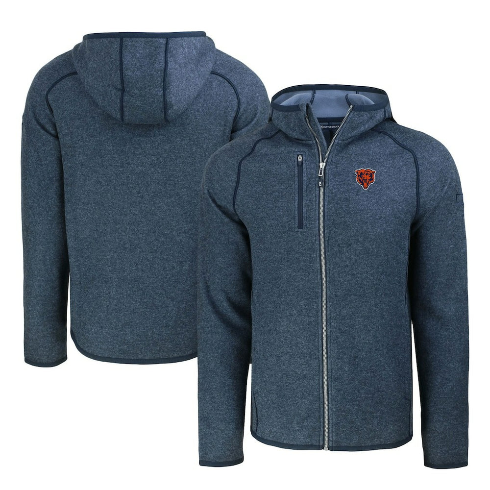 Chicago Bears Cutter & Buck Throwback Mainsail Sweater-Knit Full-Zip Hoodie - Heather Navy cheap