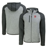 Denver Broncos Cutter & Buck Throwback Mainsail Sweater-Knit Full-Zip Hoodie - Heather Gray/Heather Charcoal for sale