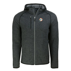 Miami Dolphins Cutter & Buck Throwback Mainsail Sweater-Knit Full-Zip Hoodie - Heather Charcoal for sale
