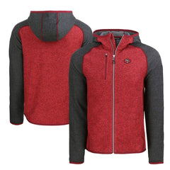 San Francisco 49ers Cutter & Buck Throwback Mainsail Sweater-Knit Full-Zip Hoodie - Scarlet/Heather Charcoal on sale