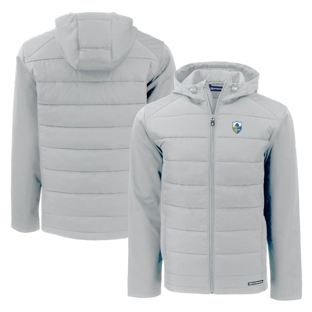 Los Angeles Chargers Cutter & Buck Throwback Evoke Hybrid Eco Softshell Recycled Full-Zip Hoodie Jacket - Gray on sale